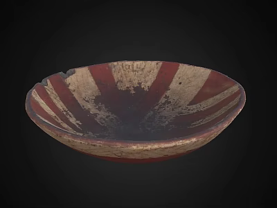 Artistic Ceramic Bowl With Red And White Stripes And Vintage Texture Design 3d model