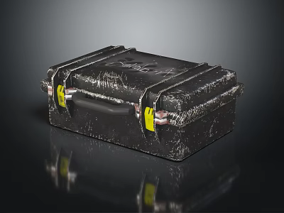 Vintage Black Case With Yellow Latches Handle And Worn Reflective Surface 3d model