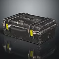 Vintage Black Case With Yellow Latches Handle And Worn Reflective Surface 3d model
