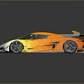 Sleek Race Car With Gradient Yellow White Body Rear Wing And Alloy Wheels