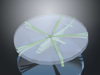 Transparent Circular Display On Blue Base With Green Crossed Straps And Helicopter Model 3d model