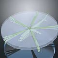 Transparent Circular Display On Blue Base With Green Crossed Straps And Helicopter Model