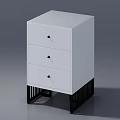 Modern White Bedside Table With Three Drawers Black Knobs And Black Metal Legs 3d model