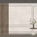 Modern Interior With Wooden Cabinet White Wall Decorative Panels And Green Plant On Table