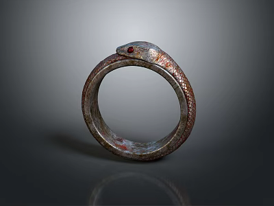 Stylish Snake Shaped Bracelet with Red Eyes and Textured Surface for Daily Use 3d model