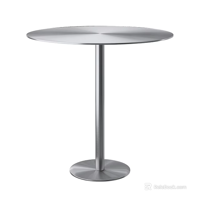 Modern Minimalist Round Table With Stainless Steel Single Leg And Circular Base 3d model 
