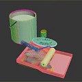 Light Green Paint Bucket With Small Cup Palette Roller And Colorful Tray