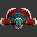 Anime Female Character With Teal Hair Red Coat Brown Shorts And Knee High Boots