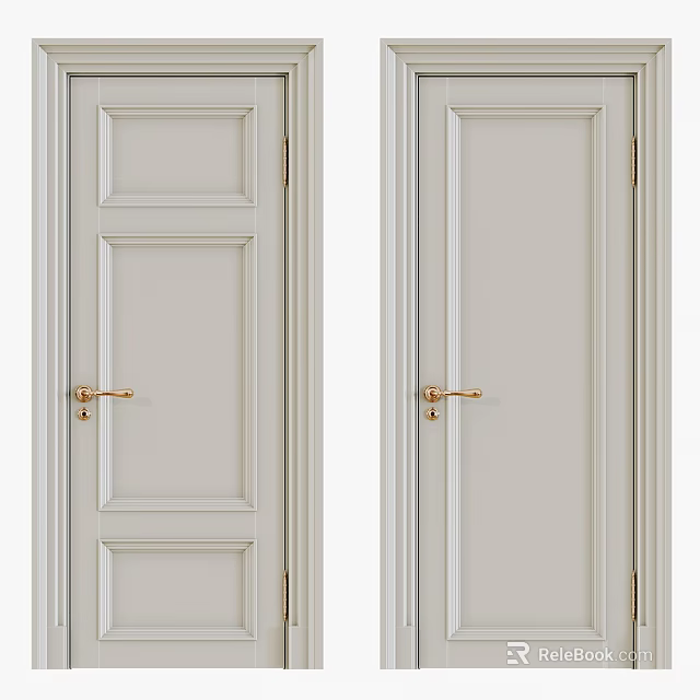 Cream Hinged Doors With Golden Handles And Modern Simple Design 3d model 