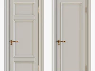 Cream Hinged Doors With Golden Handles And Modern Simple Design 3d model
