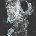 Game and Movie Character with Long Brown Hair Blue Eyes in Blue Dress Pointing Gesture