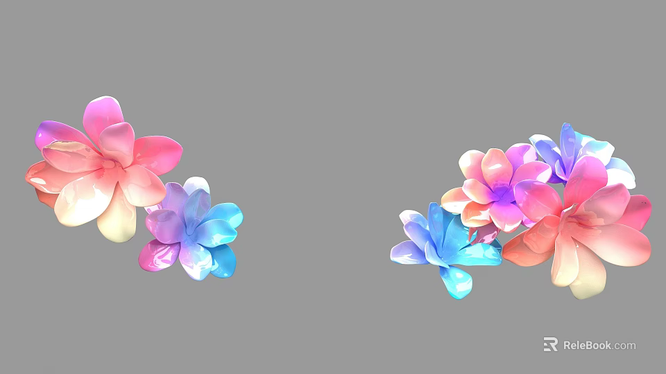 Colorful Flowers Combination With Pink Blue Purple Orange And White Petals 3d model 