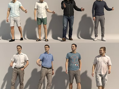 Multiple Men Posing In Casual Stylish Outfits With Shirts Shorts And Pants 3d model