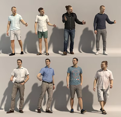 Multiple Men Posing In Casual Stylish Outfits With Shirts Shorts And Pants 3d model