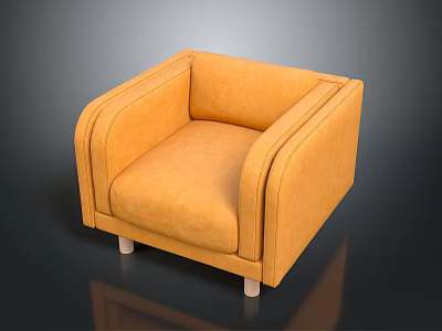 Orange Leather Single Sofa with Armrest and Light Wooden Legs Modern Design 3d model