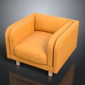 Orange Leather Single Sofa with Armrest and Light Wooden Legs Modern Design