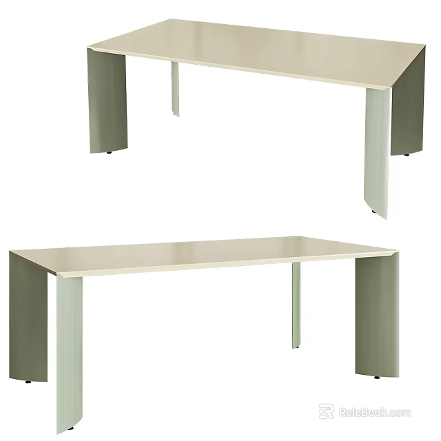 Modern Simple Style Dining Table With Light Colored Top And Green White Legs Design 3d model