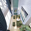 Modern Beauty Salon Interior With Colorful Abstract Paintings Green Sofa And Plants