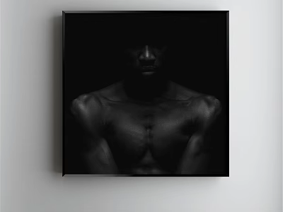 Male Figure Painting With Muscular Torso Black Background Black Frame On White Wall 3d model
