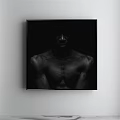 Male Figure Painting With Muscular Torso Black Background Black Frame On White Wall
