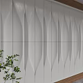 Modern Background Wall Design With Wavy White Panels Wooden Trim And Green Plants