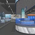 Supermarket Seafood Section Featuring Large Aquariums And Marble Counter With Blue Lighting
