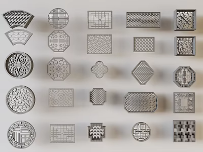 Classic Lattice Windows Design Styles Featuring Various Geometric Shapes And Intricate Patterns 3d model