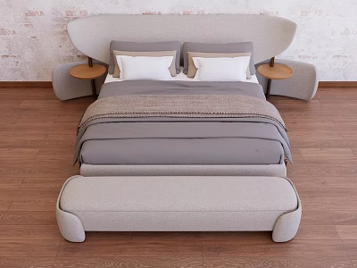 Modern Double Bed Combination Bedside Stool 3d model