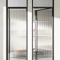 Modern Glass Swing Doors With Black Frames And Vertical Ribbed Design 3d model