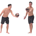Shirtless Men in Black Shorts Playing Volleyball Throwing and Catching