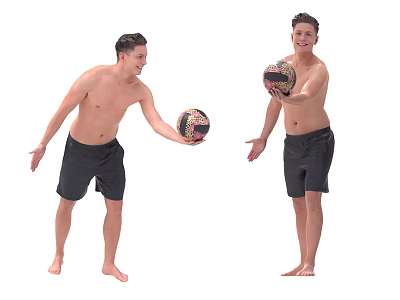 Shirtless Men in Black Shorts Playing Volleyball Throwing and Catching 3d model