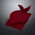 Red Strawberry Shaped Dessert Food With Green Leaves On Square Base