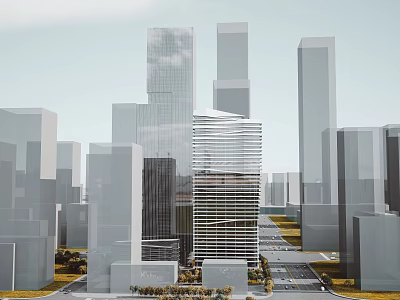 Modern Office Building With Glass Facade Among Urban City High Rise Skyscrapers 3d model