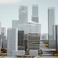Modern Office Building With Glass Facade Among Urban City High Rise Skyscrapers