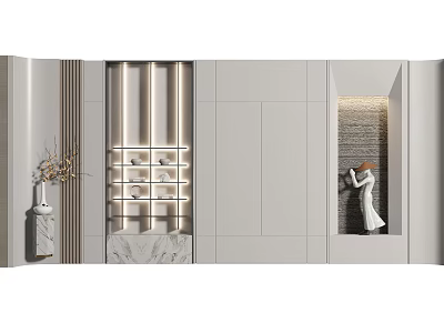 Elegant Modern Background Wall Decor With Marble Texture Built In Lighting And Display Shelves 3d model