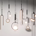 Modern Pendant Lights Various Circular Elongated Shapes with Illuminated Bulbs Light Colored Wall Striped Decoration