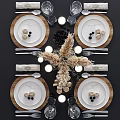 Elegant Modern Tableware Set With Ceramic Plates Glass Goblets Metal Cutlery And Decorative Candle Holders