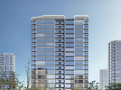High rise Modern Residential Building With Glass Curtain Wall And Urban Surroundings 3d model