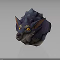 Mythical Fantasy Creature Wolf Head With Spiked Blue Purple Fur And Glowing Yellow Eyes