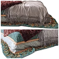 Luxurious Ornate Double Bed With Tufted Headboard Colorful Pillows Fringed Blanket And Golden Carved Details