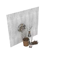 Cozy Rustic Decorative Ornament Set with Star Wreath Lantern Pine Cones Metal Pitcher and Twigs