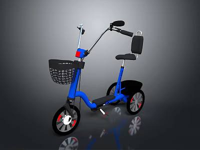 Blue Electric Bike With Front Basket Black Seat And Red Accent Wheels 3d model