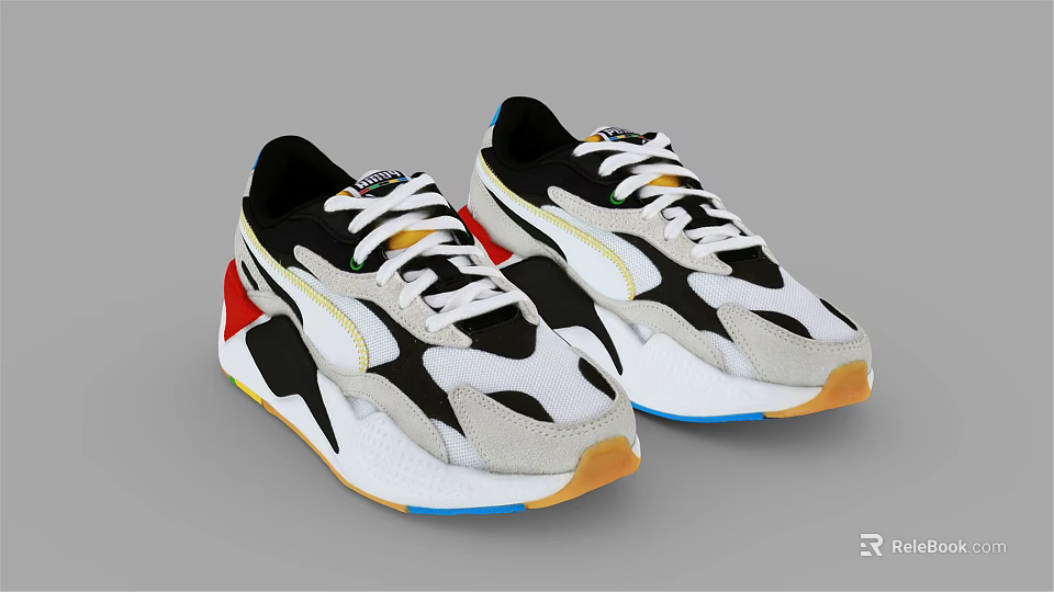 Stylish Black And White Sneakers With Colorful Accents And Modern Design 3d model 