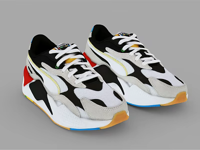 Stylish Black And White Sneakers With Colorful Accents And Modern Design 3d model