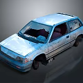 Old Blue Damaged Car With Rusty Body Broken Windows And Worn Exterior