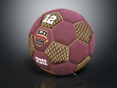 Maroon And Gold Patterned Soccer Ball With Number 12 Logo And KAMA YAMA Branding 3d model
