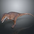 3D Carnivorous Dinosaur Model With Striped Skin And Standing Pose On Gray Background