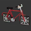 Red Pixel Art Bicycle Design With Detailed Pixelated Wheels And 3D Reflection 3d model