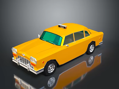 Yellow Taxi Cab With Green Windows And Taxi Sign On Roof In 3d model