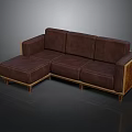 Modern Brown Leather Sectional Sofa With Wooden Frame And Ottoman